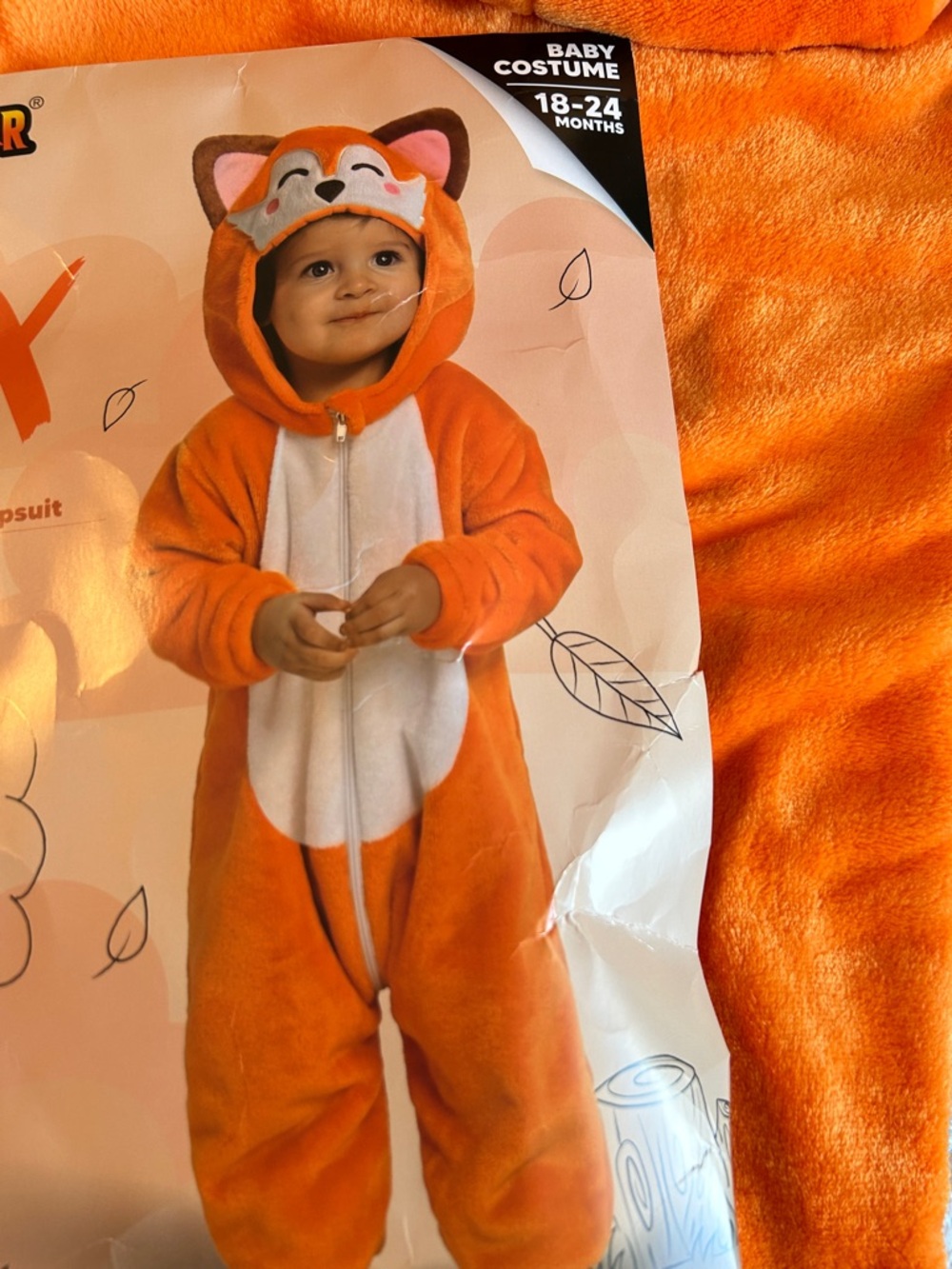 🎃18-24 Months Baby Orange Fox Hooded Jumpsuit Halloween Costume
